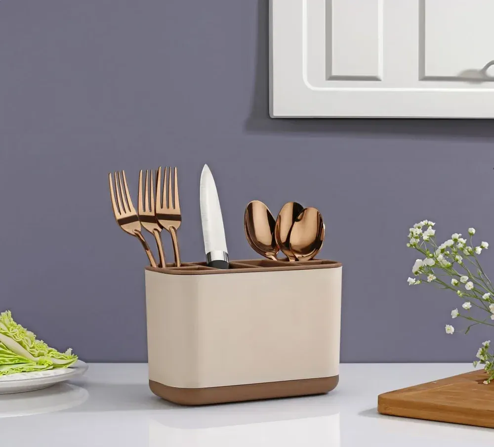 Cutlery Holder & Utensil Caddy – Rust-Proof Countertop Spoon Fork Knife Organizer with Drain Holes & Handle Medium Size