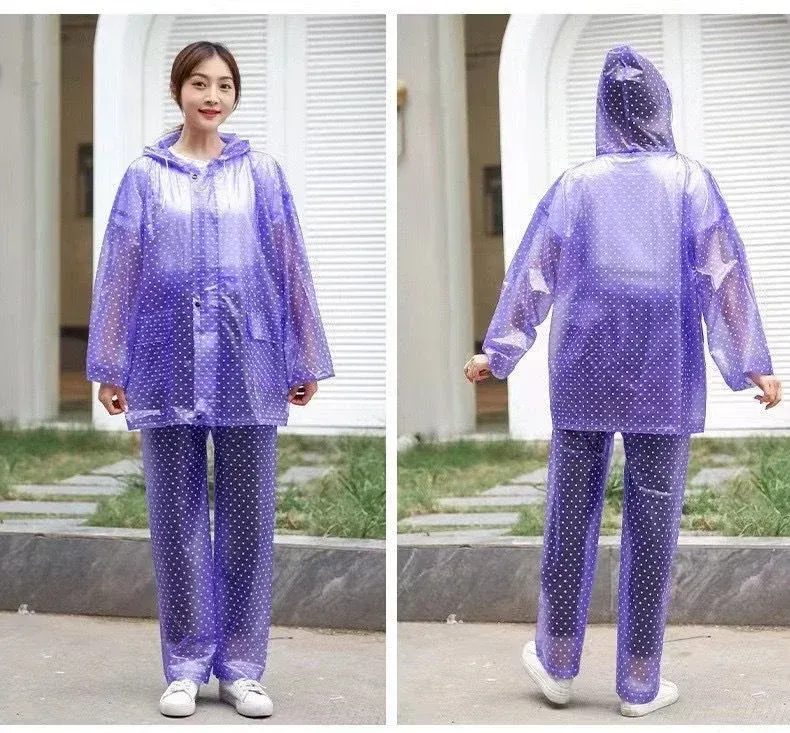 Raincoat Set for Men & Women with Hood & Pants | Waterproof Rainsuit with Adjustable Drawstring Hem | Lightweight Rain Gear for Bike, Travel, Hiking & Outdoor Use