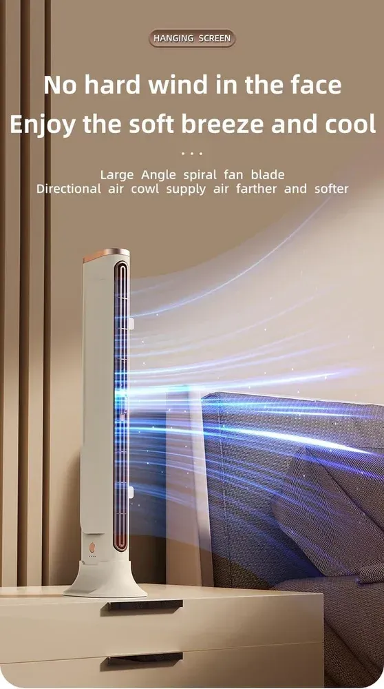 Bladeless Tower Fan for Home & Office - Quiet, Space-Saving Cooling with Adjustable Airflow