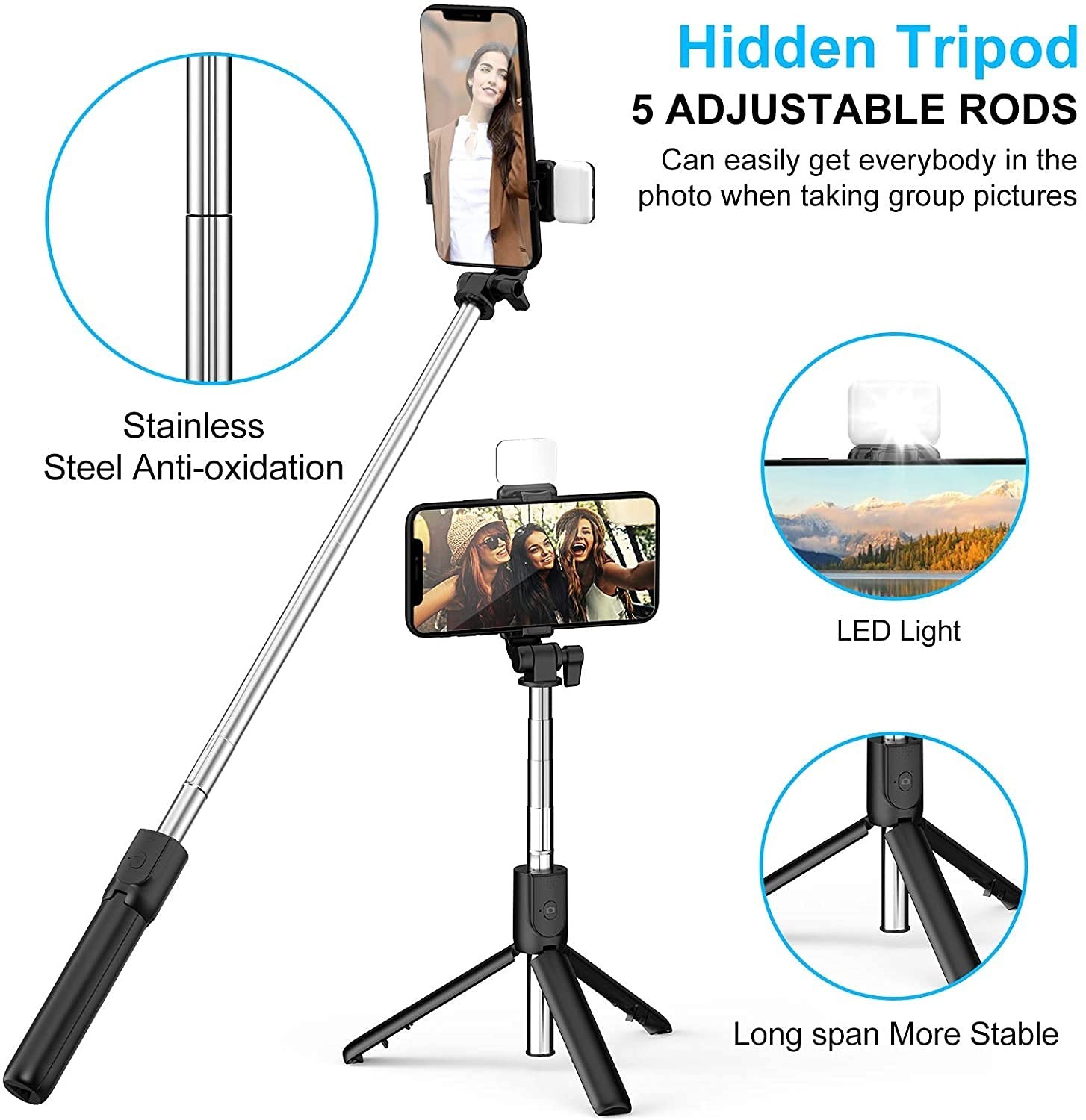 R1 Selfie Stick with LED Fill Light Tripod