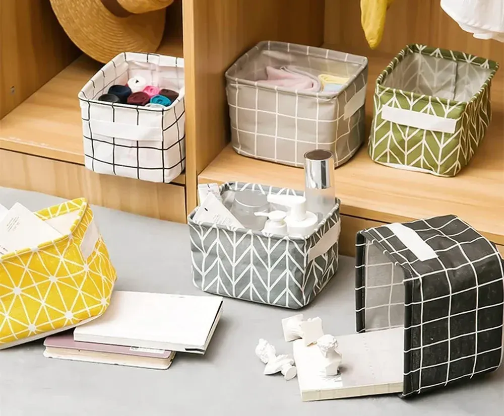 Storage Basket Bins Canvas Mini Storage Cubes Storage Basket for Makeup, Baby Toys Liners, Books Nursery Storage Baskets with Handles for Shelves & Desks