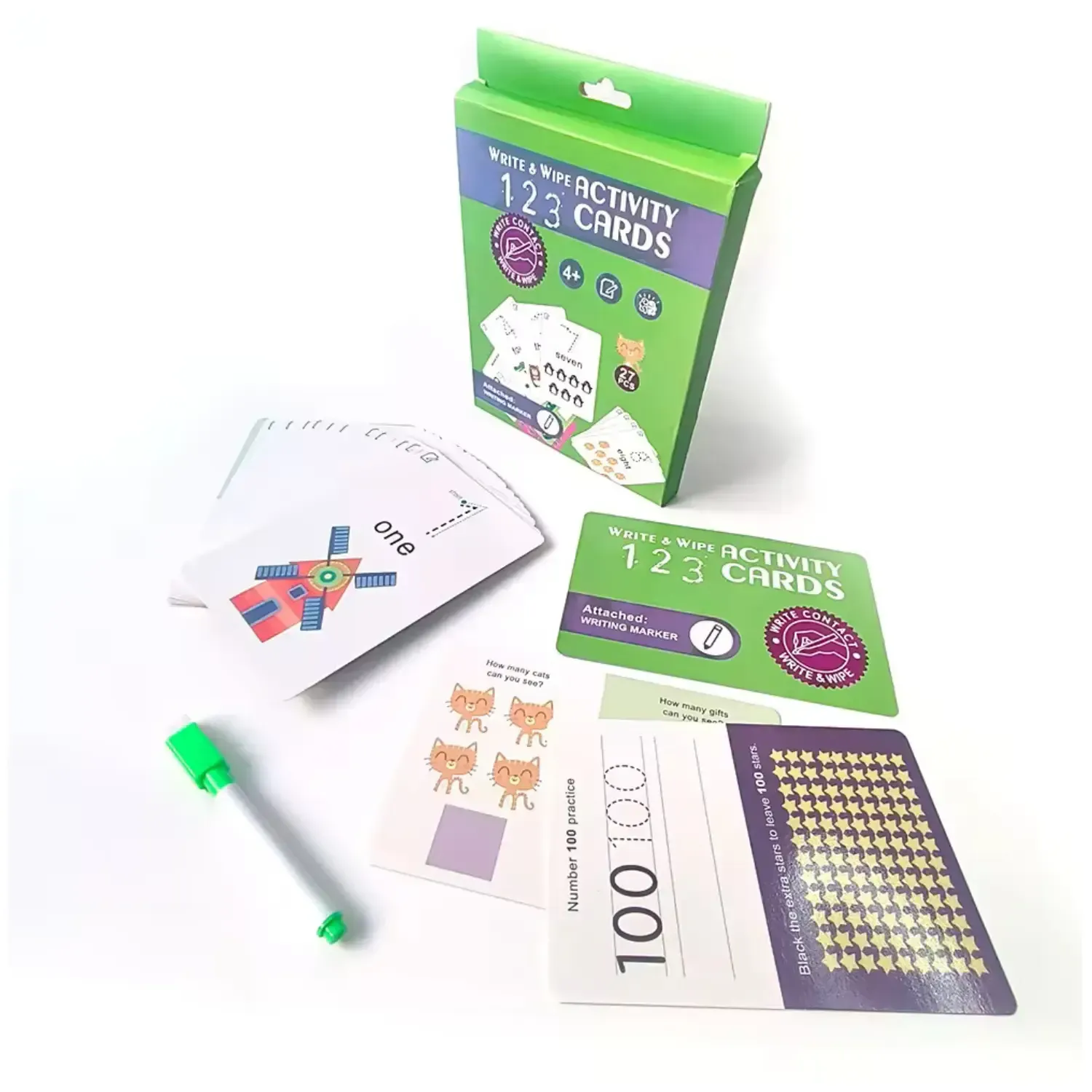 Write and Wipe Activity Cards | Fun Easy Educational Learning Cards for Kids Aged 4+, 26 Reusable Numbers Illustrated Cards With Marker