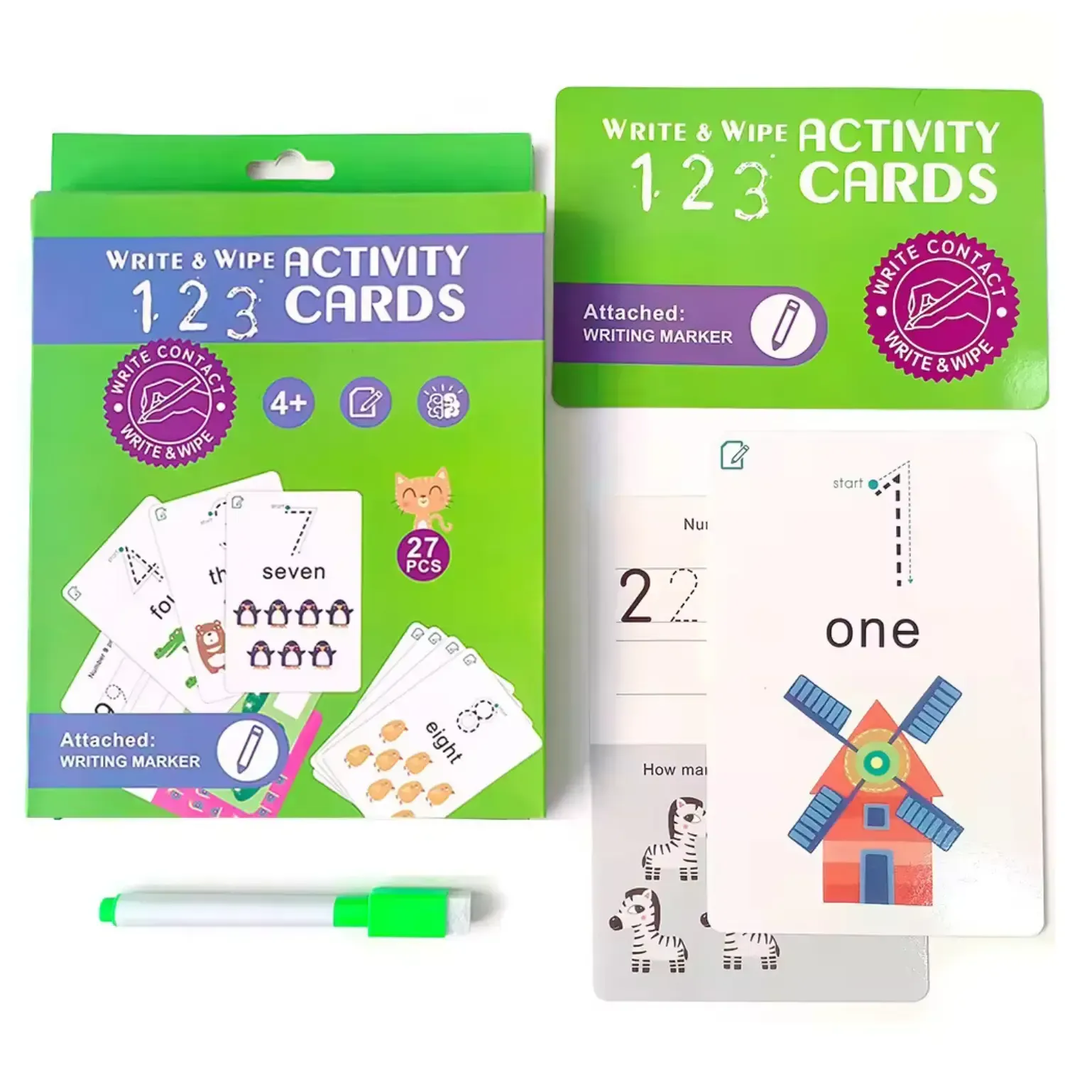 Write and Wipe Activity Cards | Fun Easy Educational Learning Cards for Kids Aged 4+, 26 Reusable Numbers Illustrated Cards With Marker